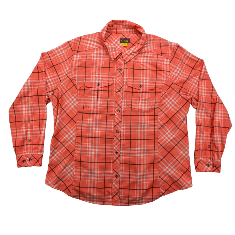 Cabela's Shirt Womens 2XL Pink Plaid Button Front Outdoor Performance Nylon Poly